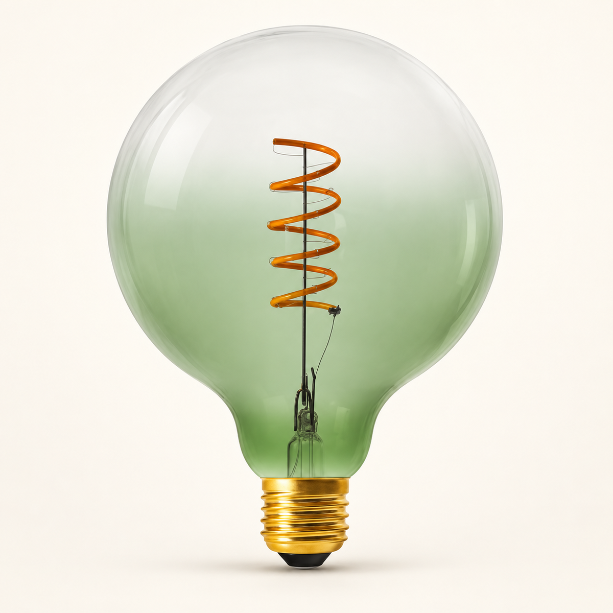 Daylight Coriandoli G125 – Grün–Transparent – LED E27 – KI-Produktvisualisierung nach Herstellerreferenz