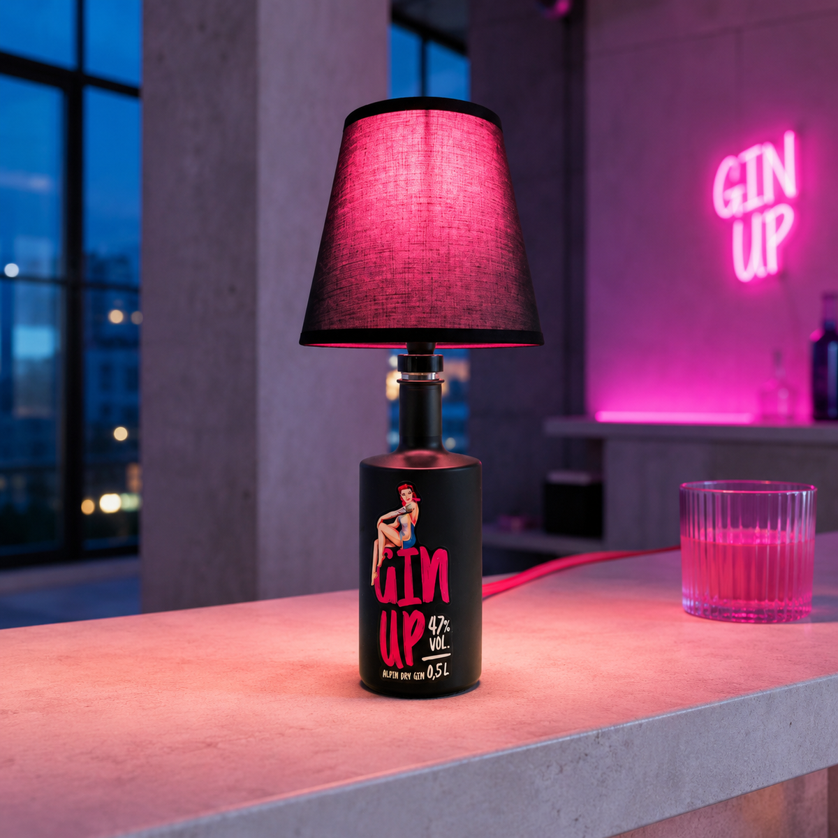 Bottle lamps – Gin Up Pink bottle lamp 002