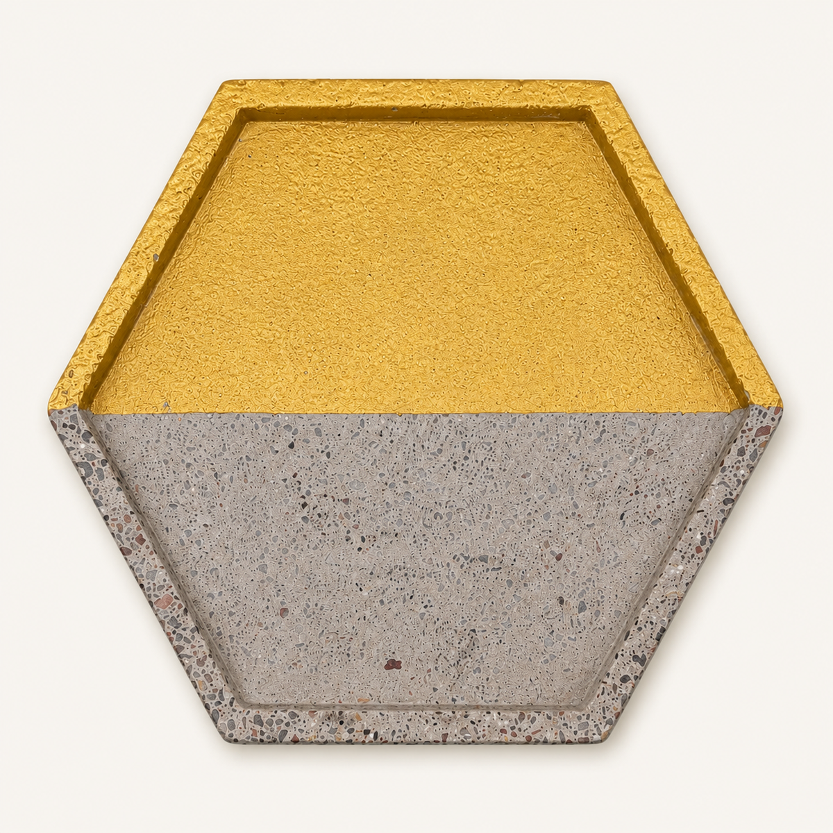 Hexagon concrete coaster – half gold-tone