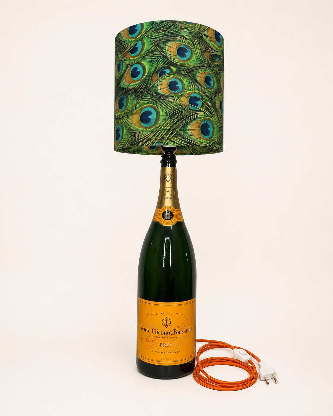 Veuve Clicquot 3 L bottle lamp – peacock feathers