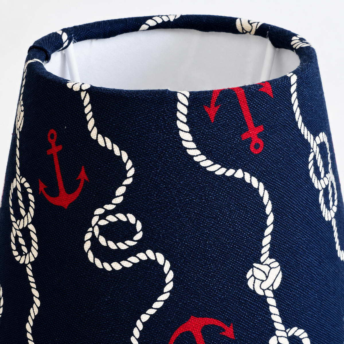 Small lampshade – Anchors and Rope – close-up of fabric print, cotton texture, and edge finish