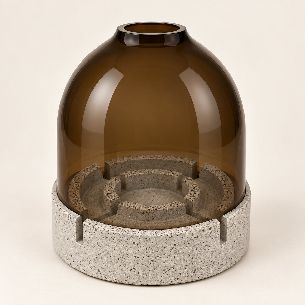 Glass and concrete lantern – wide brown glass – tealight