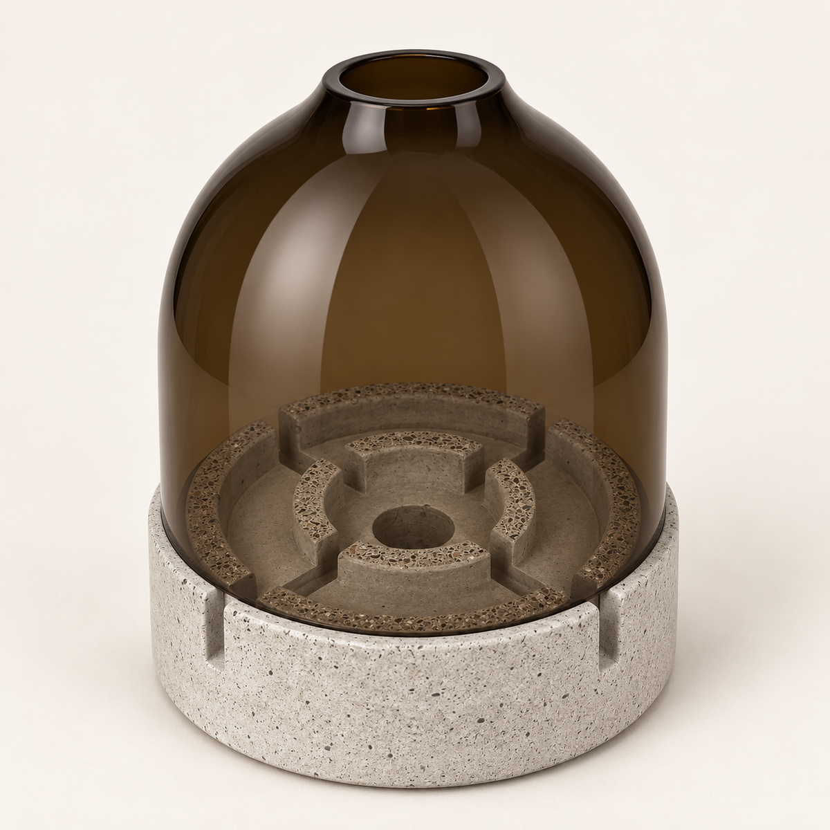 Glass and concrete lantern – wide brown glass – tealight and taper candle