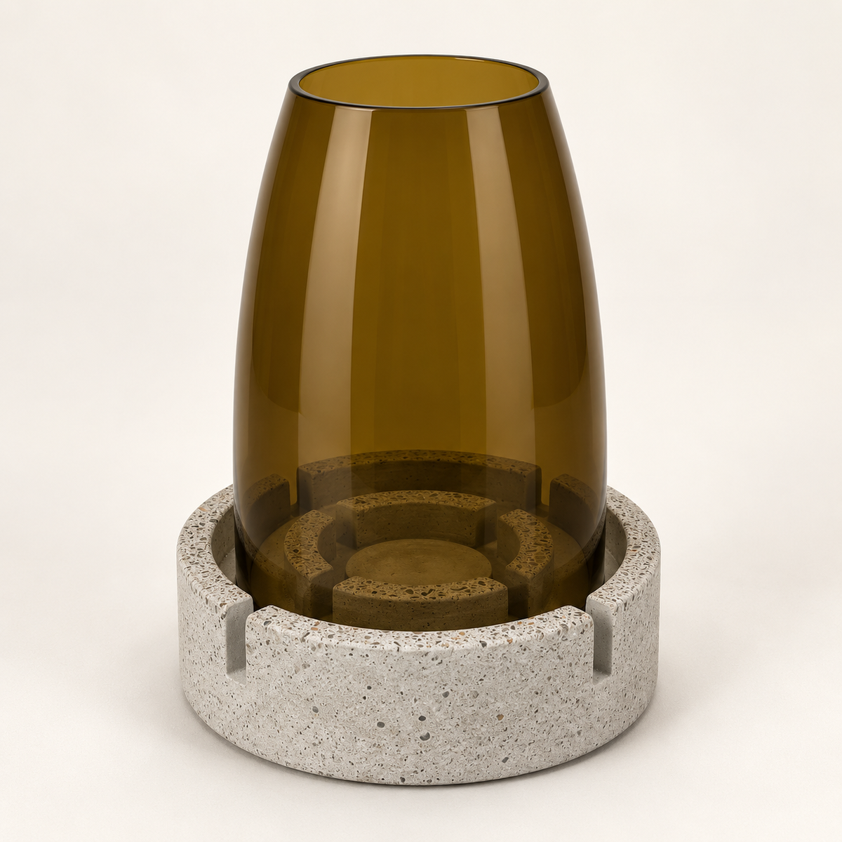 Glass and concrete lantern – tall brown glass – tealight