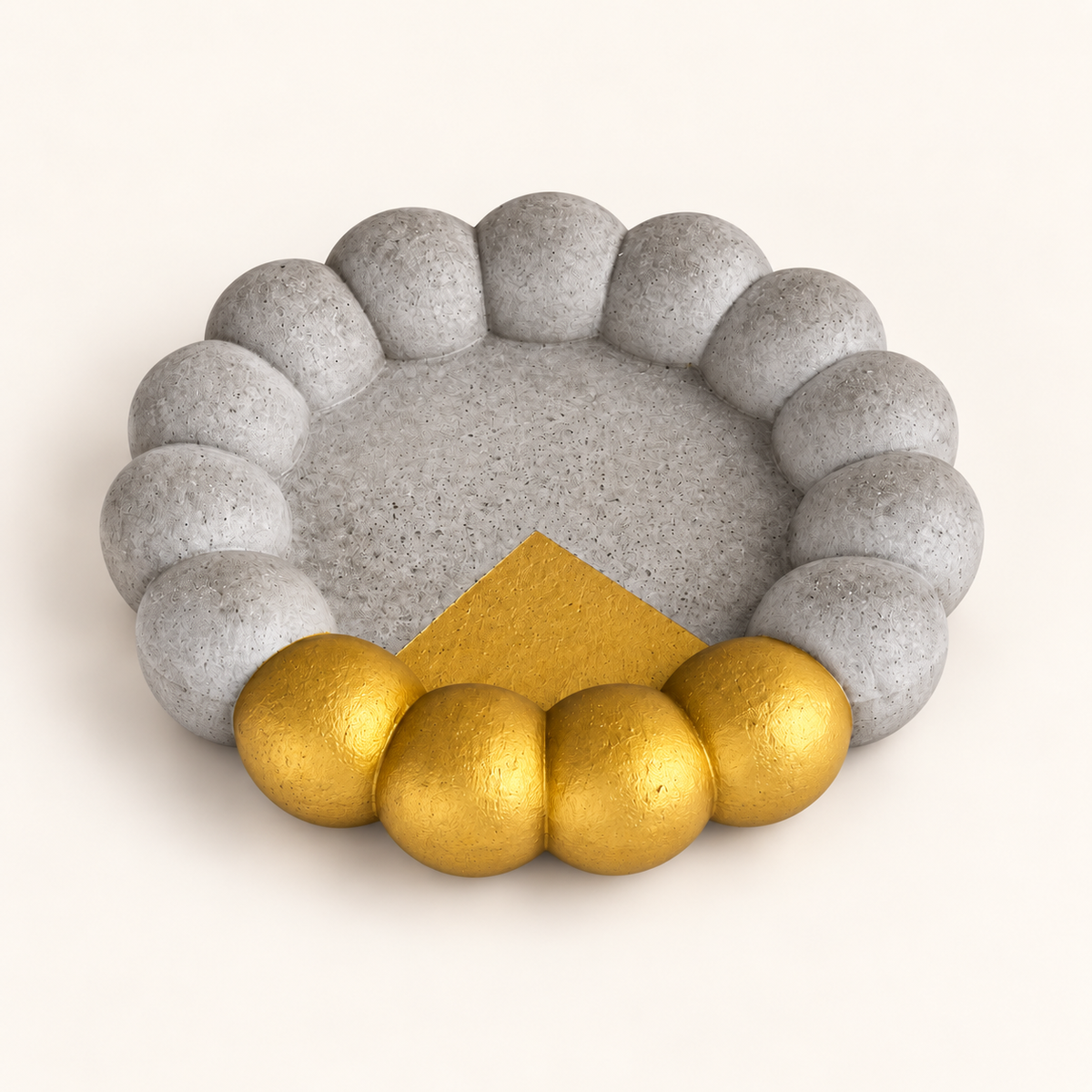 Large ribbed concrete coaster – narrow gold segment – angled view