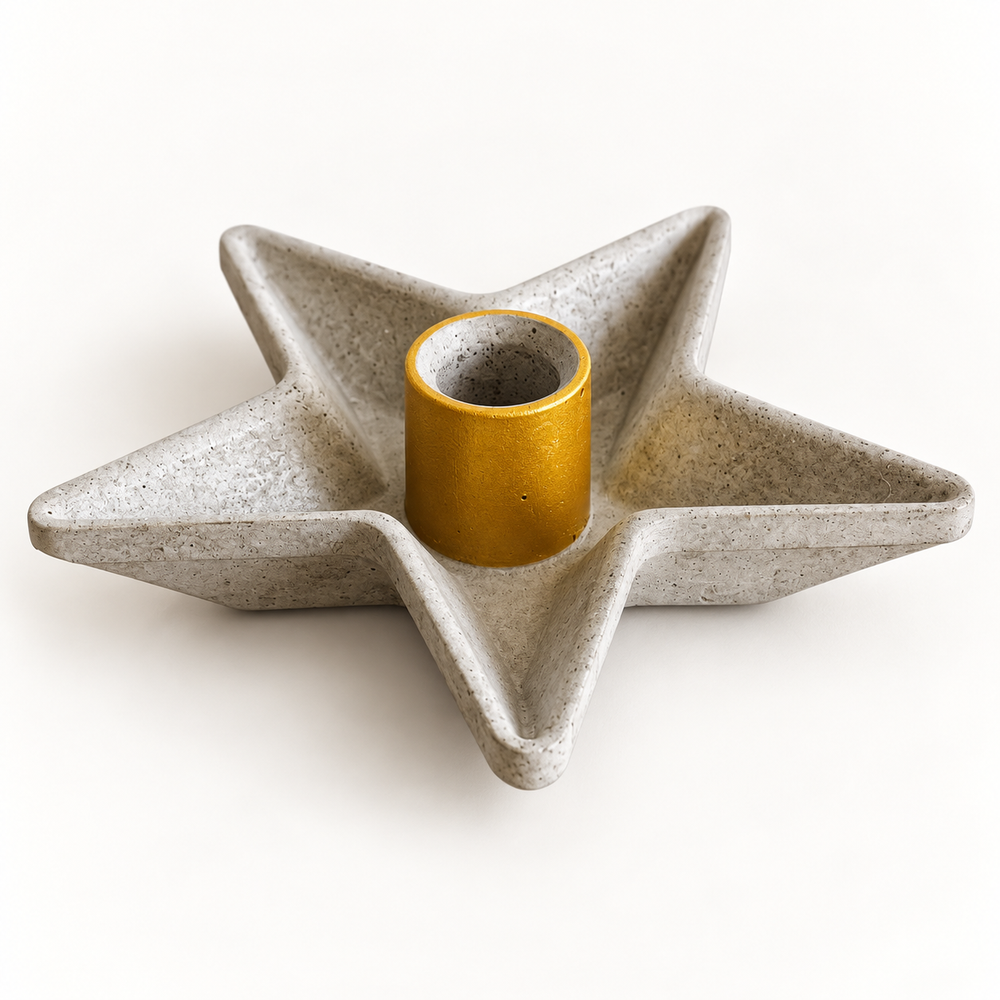 Beton-Kerzenhalter Stern – Goldene Kerzenaufnahme ohne Kerze