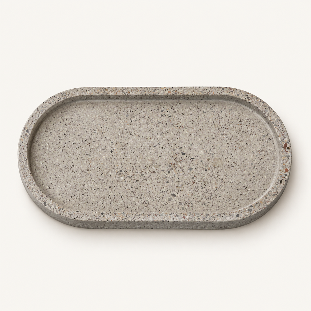 Beton-Untersetzer – Oval 17,5 × 9,5 cm – Naturbeton – Studioansicht