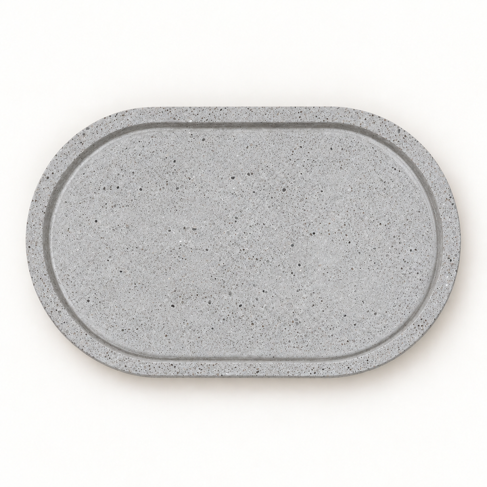 Beton-Untersetzer oval aus Naturbeton – waagrechte Draufsicht