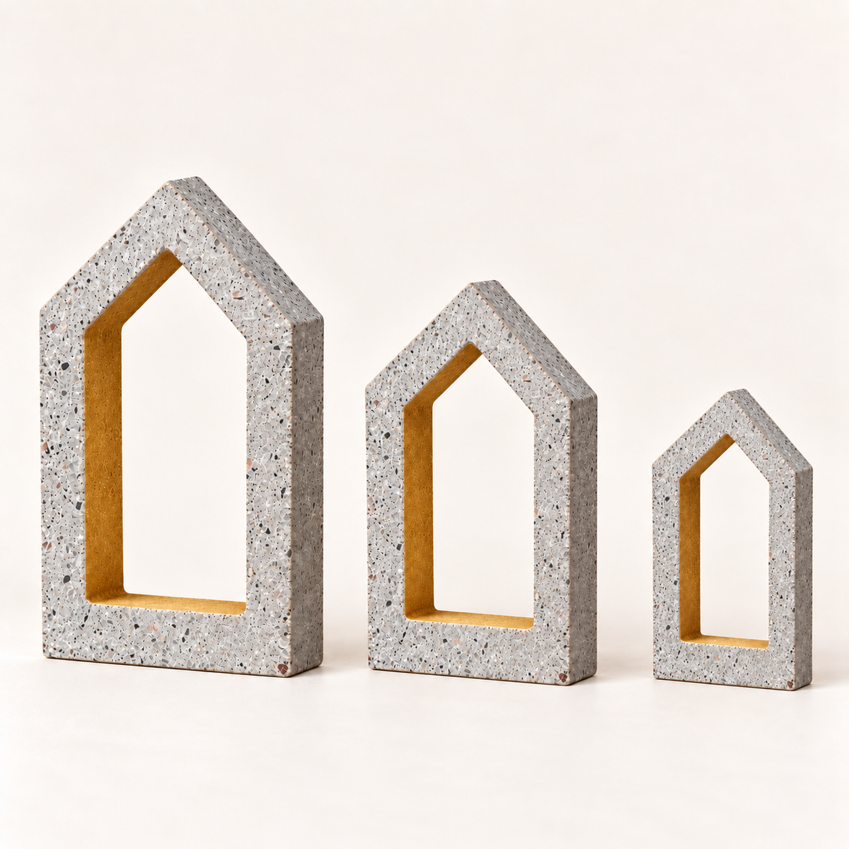 Concrete house set with gold-tone interiors