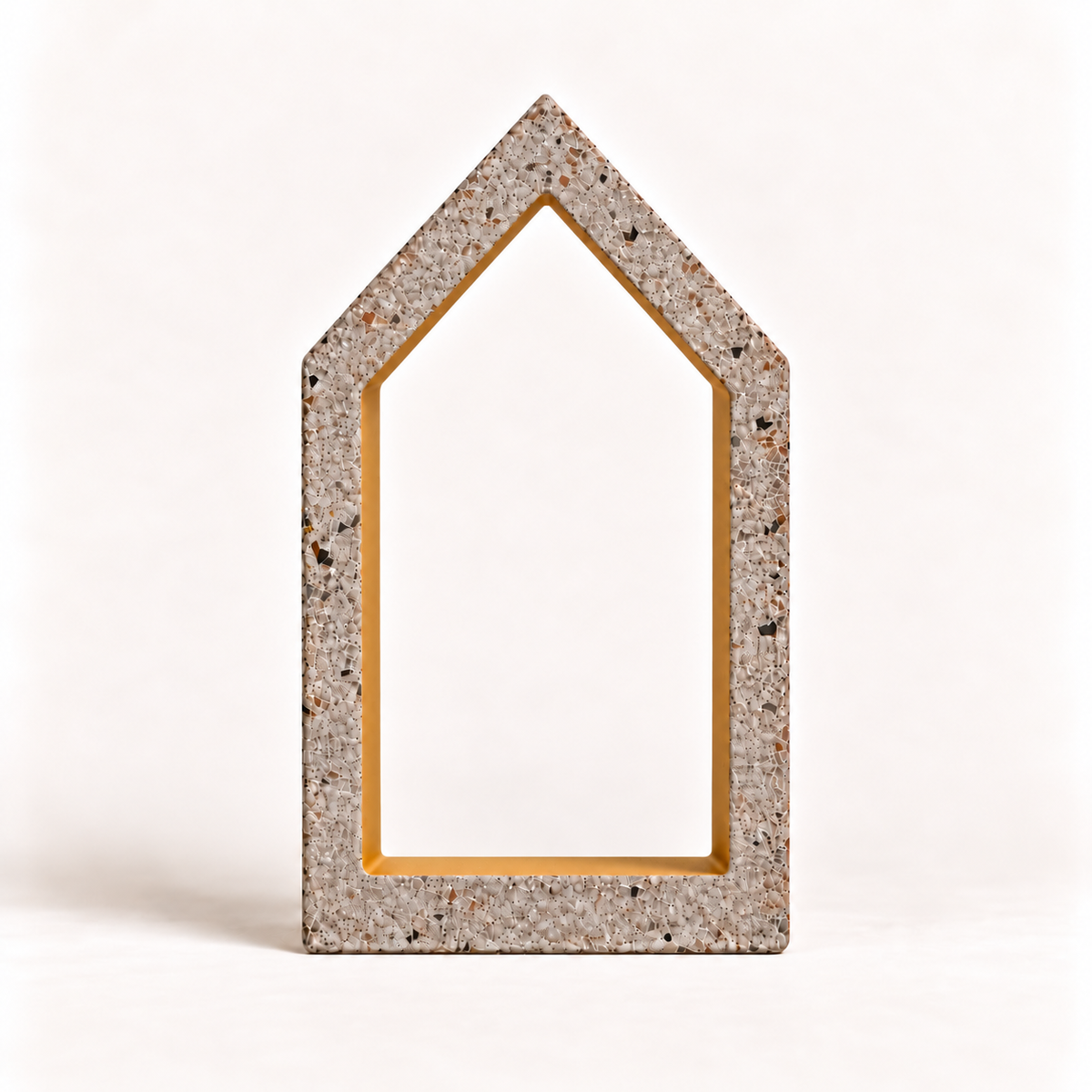 Small concrete house with gold-tone interior, 4 × 8 × 1 cm, even frame width