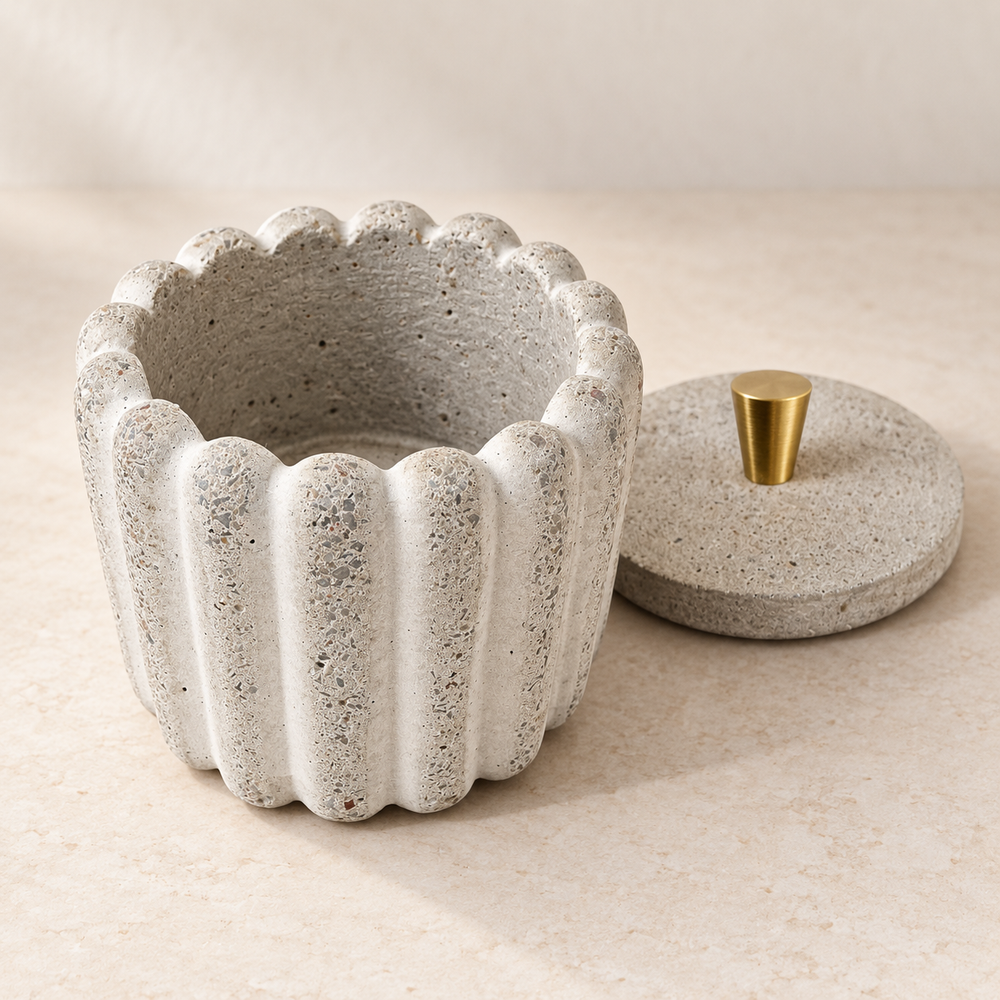 Betontöpfchen Natur aus handgegossenem Beton mit Deckel