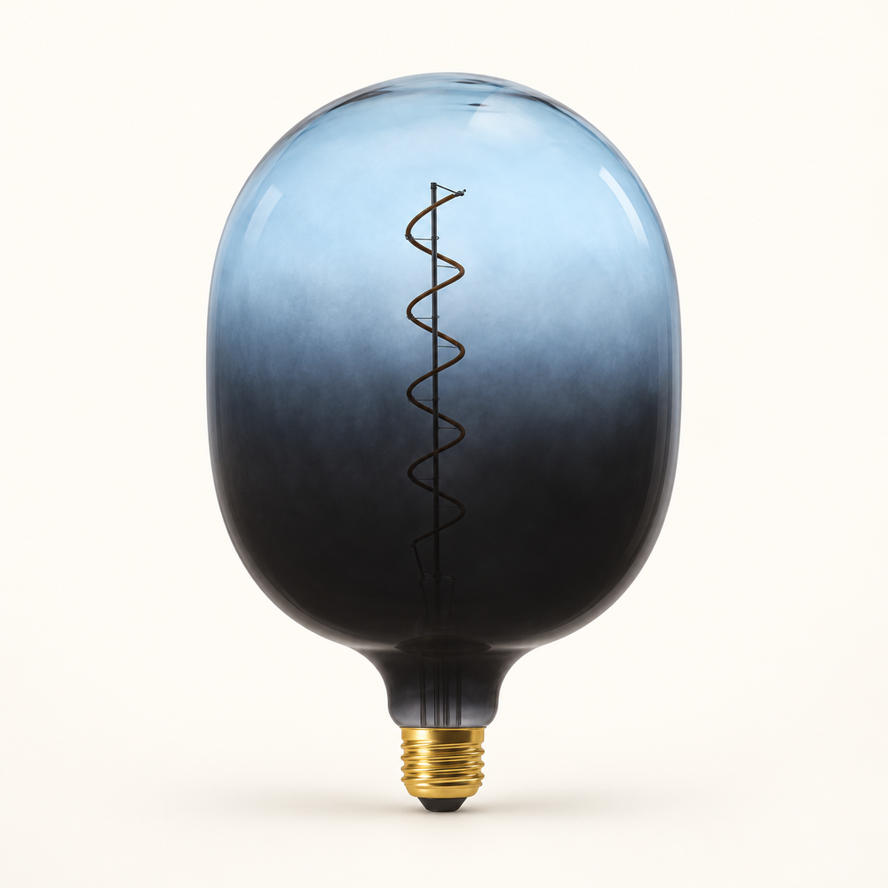 Daylight Coriandoli Egg – Dunkelblau–Hellblau – LED E27 – KI-Produktvisualisierung nach Herstellerreferenz