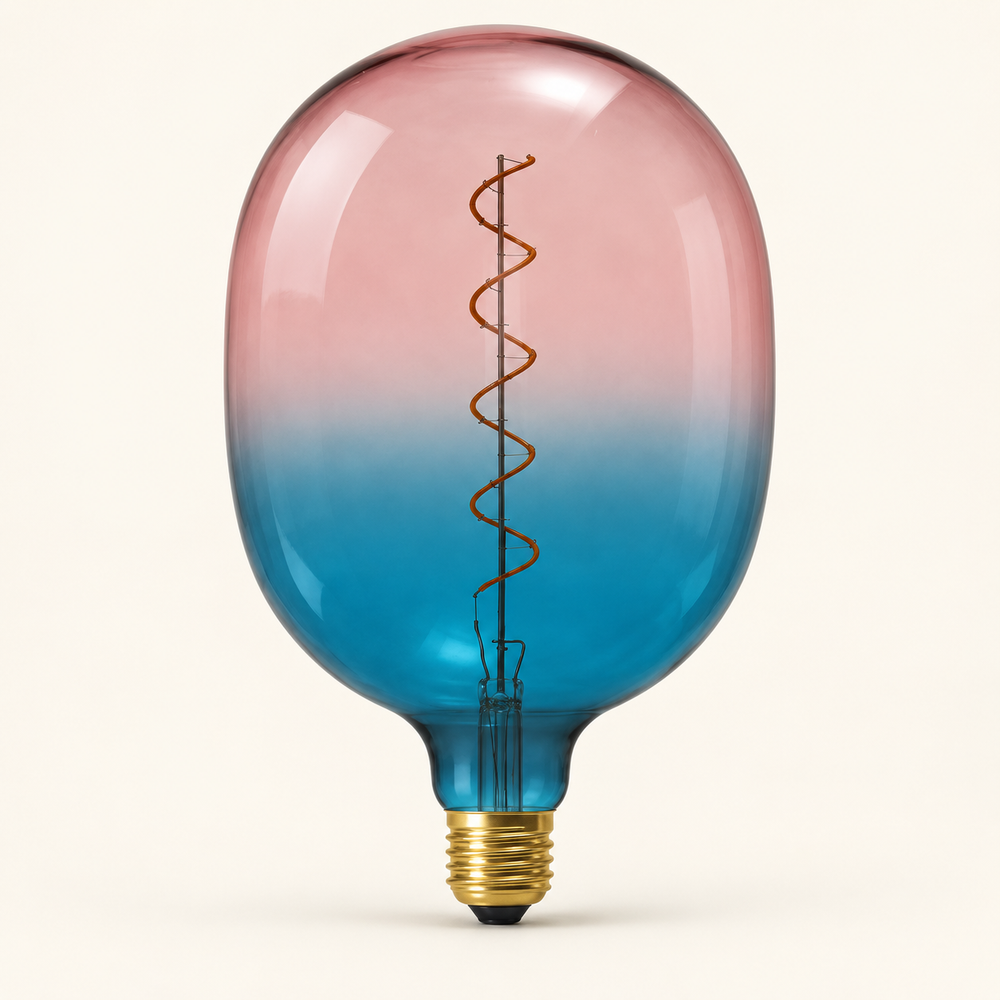 Daylight Coriandoli Egg – Blau–Rosa – LED E27 – KI-Produktvisualisierung nach Herstellerreferenz