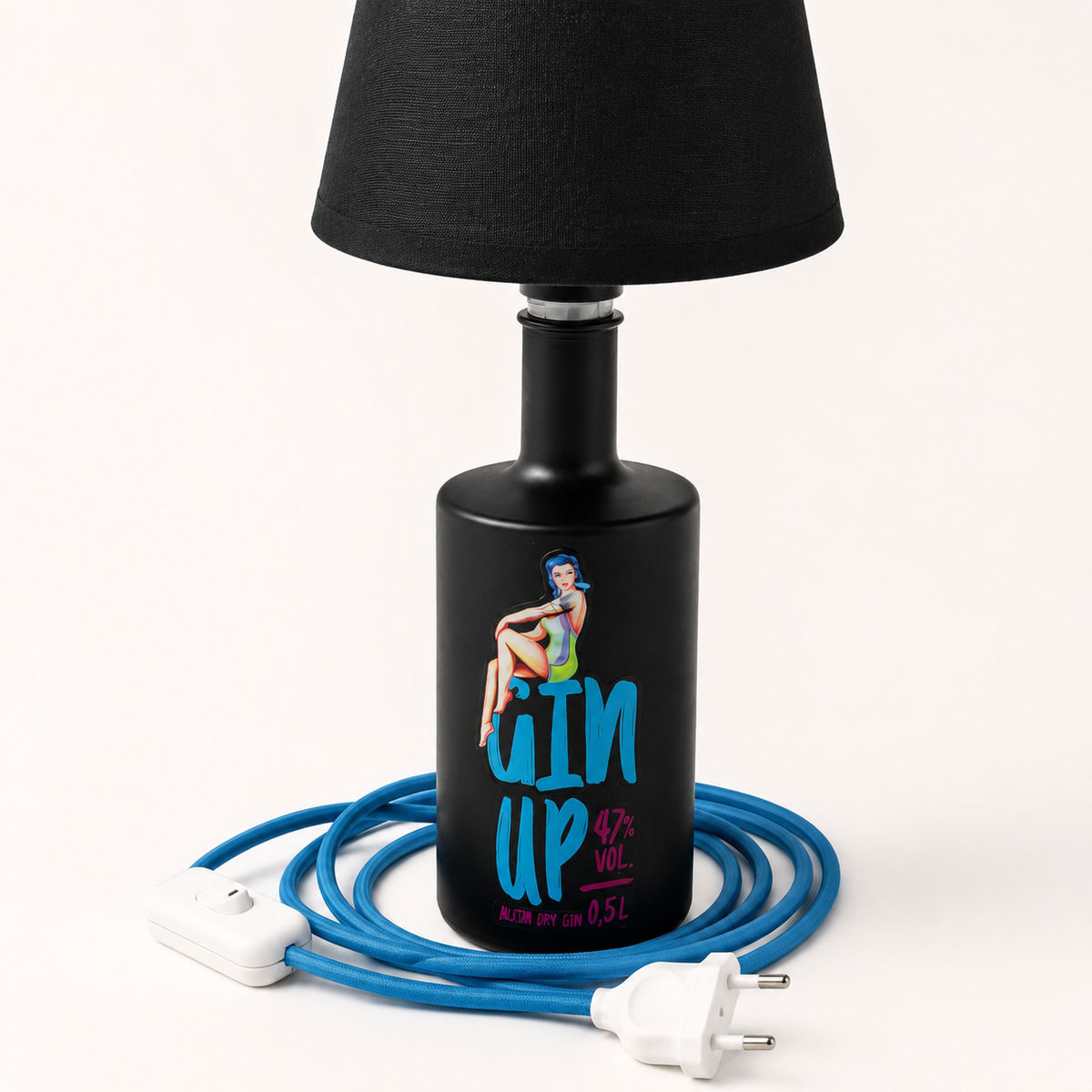 Flaschenlampen – Flaschenlampe Gin Up Blue 003