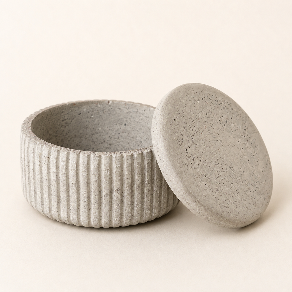 Betondose mit Deckel – Gerillt · Natur