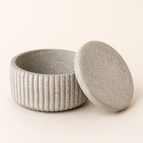 Betondose mit Deckel – Gerillt · Natur