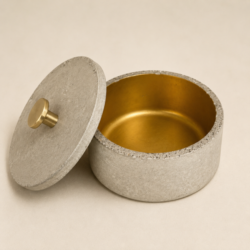 Concrete jar with lid – Smooth · gold-colored inside