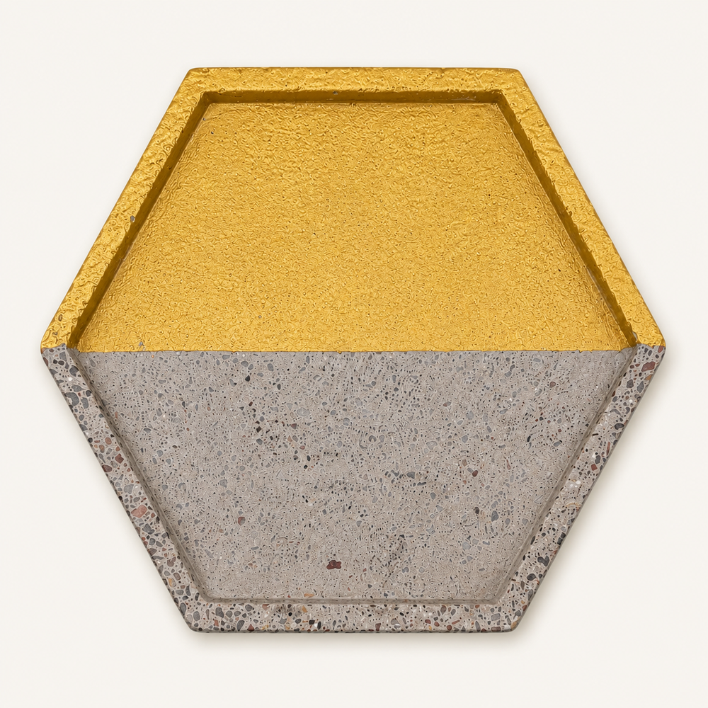 Beton-Untersetzer – Hexagon – Halb goldfarben