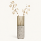 Glass-and-concrete vase – frosted, cylinder, with floral arrangement – decor not included