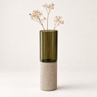 Glass-and-concrete vase – olive green, tall cylinder with floral arrangement – decor not included