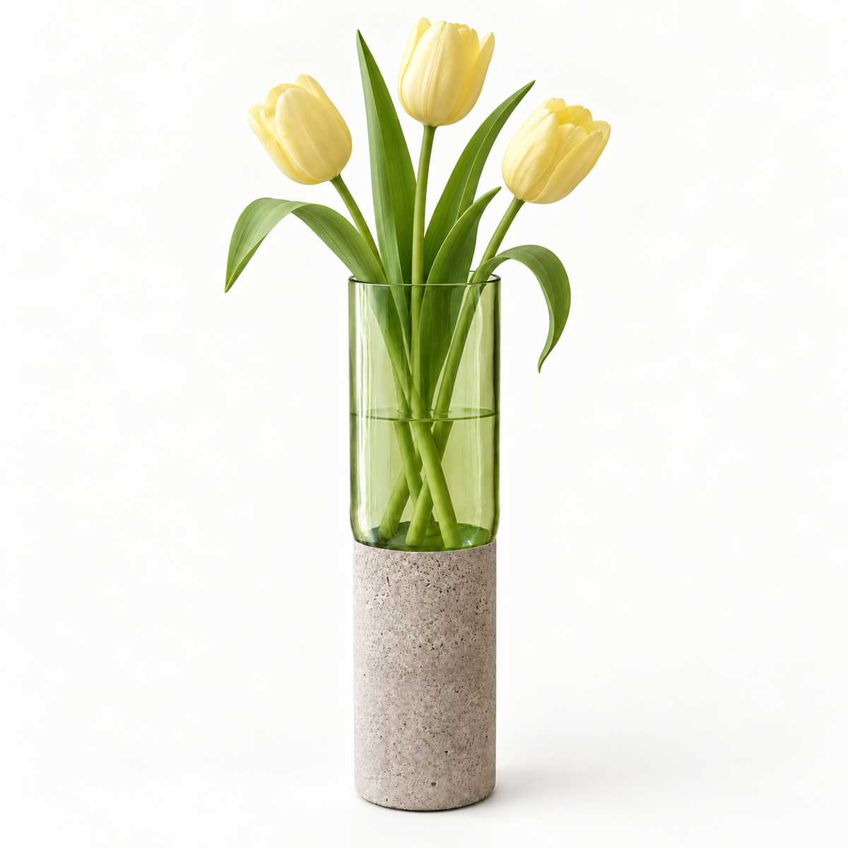 Glas-Beton-Vase – Hellgrün · hohe Zylinderform mit floralem Arrangement – Dekoration nicht im Lieferumfang