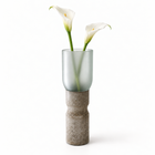 Glass-and-concrete vase – frosted glass, waisted base with floral arrangement – decor not included