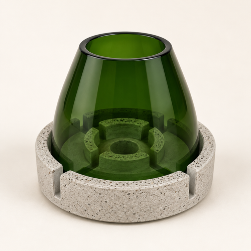 Glass and concrete lantern – green glass – tealight and taper candle