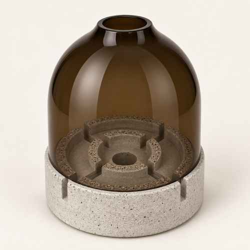 Glass and concrete lantern – wide brown glass – tealight and taper candle