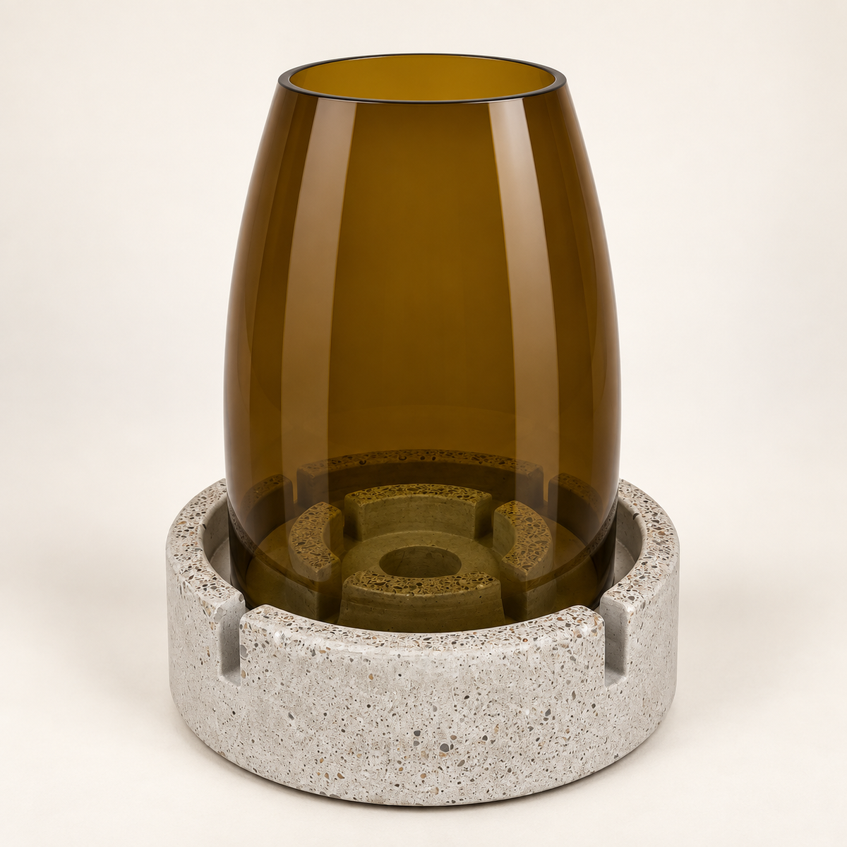 Glass and concrete lantern – tall brown glass – tealight and taper candle