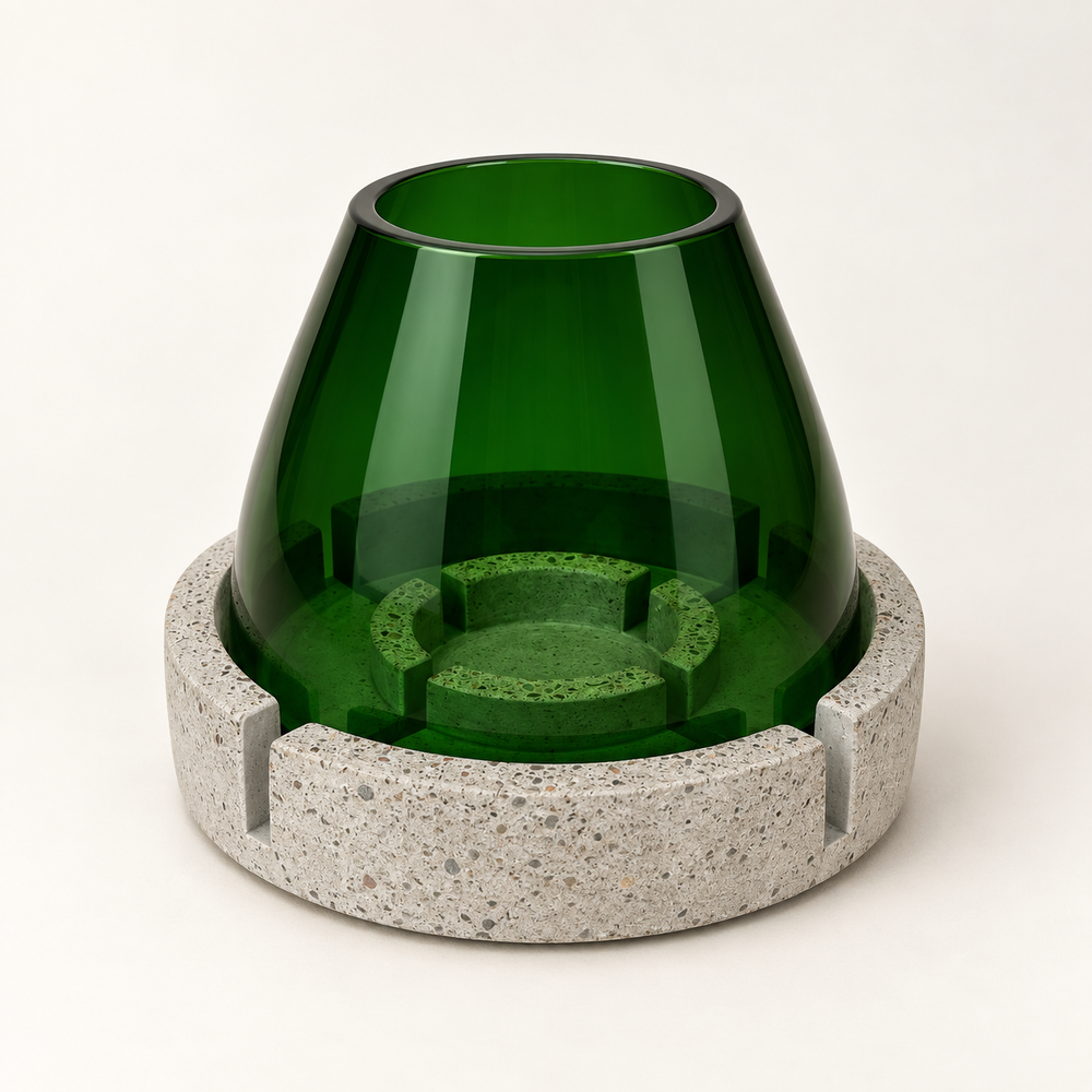 Windlicht aus Glas & Beton – Grün – Teelicht