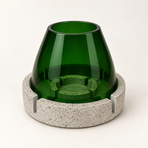 Glass and concrete lantern – green glass – tealight