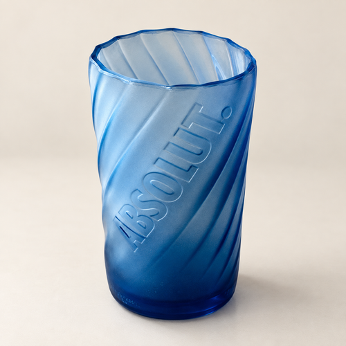 Handmade bottle vase from blue Absolut bottle glass