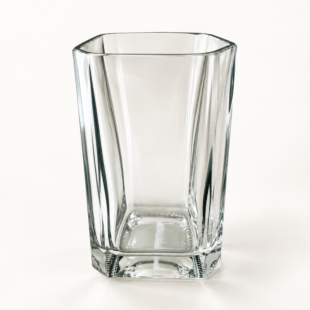 Handmade square bottle vase from clear heavy glass