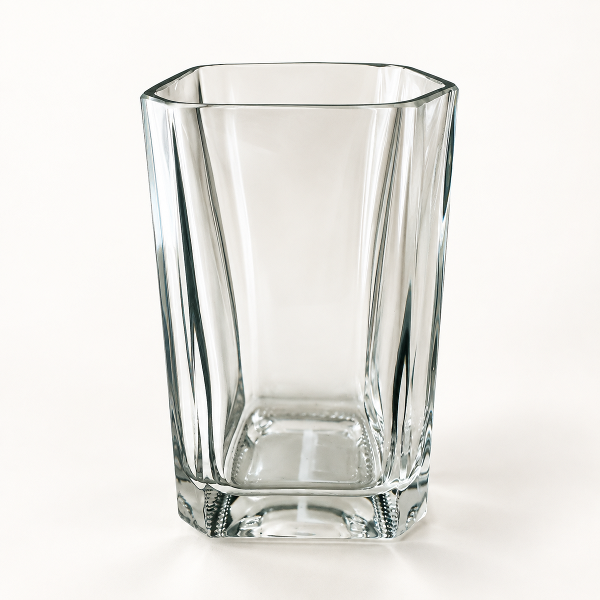 Handmade square bottle vase from clear heavy glass