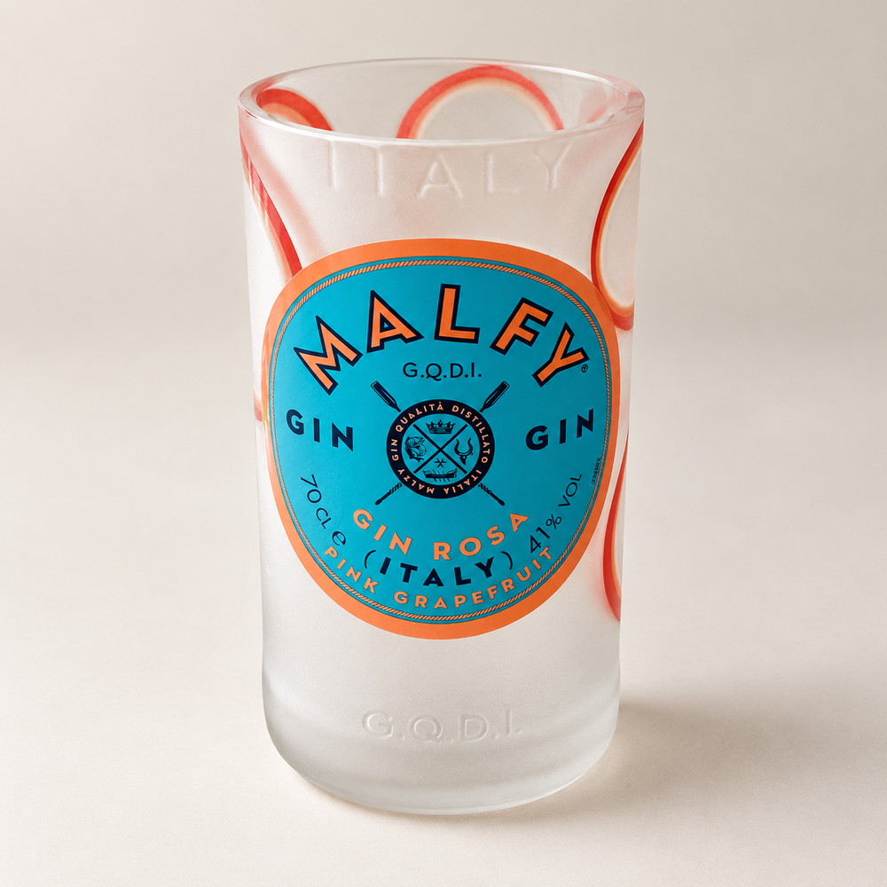 Handmade bottle vase from clear Malfy Gin Rosa bottle glass