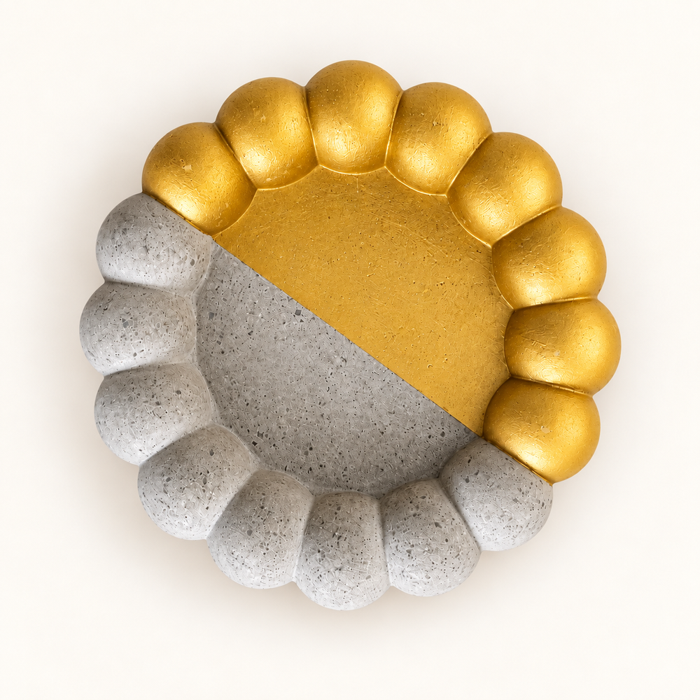 Beton-Untersetzer Rillen groß – Goldhälfte – Draufsicht